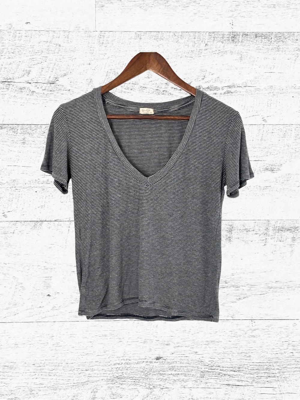 John Galt Black & White Striped V-Neck Tee